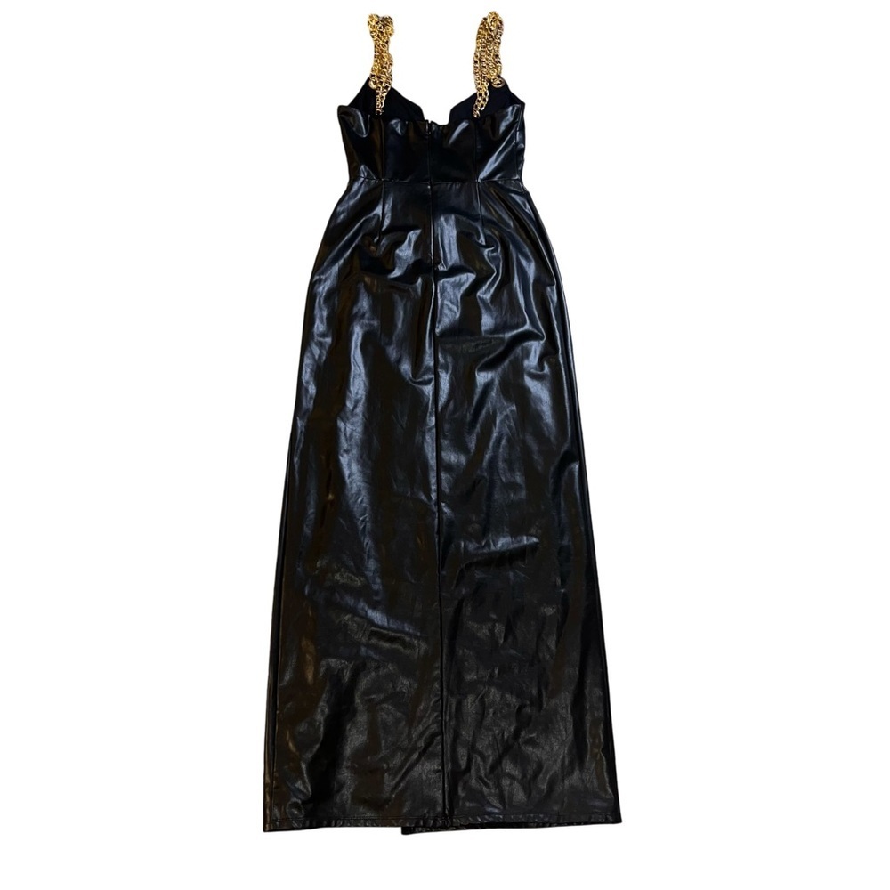 NWT Michael Costello X Revolve Black Faux Leather Maxi Dress Gold Chain Straps S - Picture 8 of 14